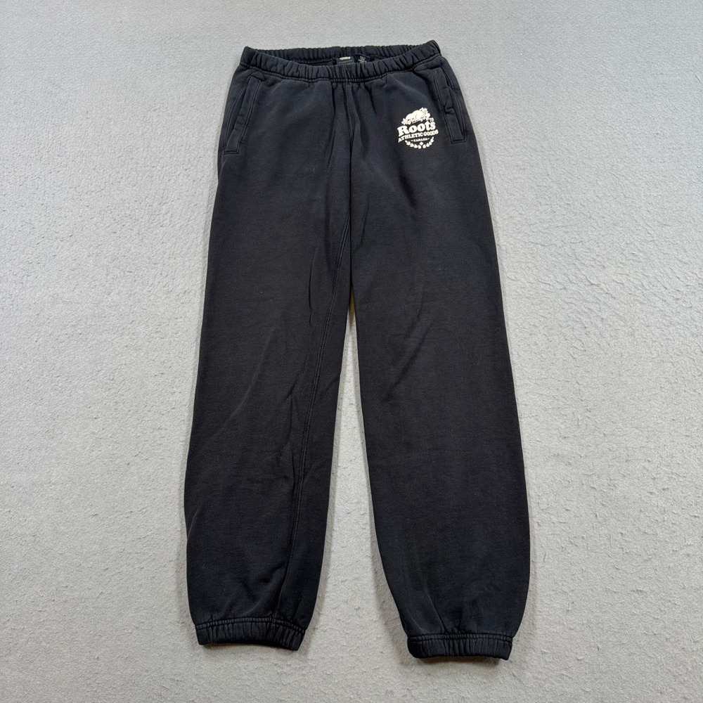 Roots Sweatpants Men's XS Black Fleece Lined Loungewear Joggers Athleisure Comfy